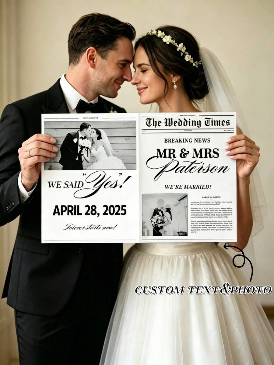 1 Set Customizable Wedding Newspaper Template, Editable Personal Photos And Text, Wedding Program, Save The Date, Engagement Announcement, Bridal Shower Decor, Wedding Invitation Insert, Printable Wedding Signage, Reception Decor, Personalized Gift - Multicolor 8 - View 1