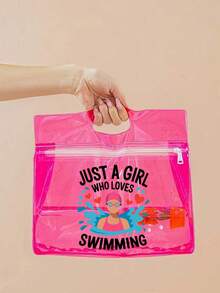 1pc Swimming Bag With "Just A Girl Who Loves Swimming" Print, Wet/Dry Separation Design, Suitable For Beach Or Pool Trips. Zipper Closure, Summer Outdoor Sports Bag, EVA Material, Lightweight And Portable, Can Store Swimwear, Towels And Travel Essentials, Suitable For Hiking, Travel, Beach Outings, Outdoor Activities, Boating, Kayaking, Swimming And More - Multicolor - View 6