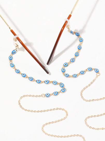 1 chiếc dây đeo kính chống thất lạc kiểu Bohemian màu xanh hình mắt quỷ, mạ vàng, phụ kiện kính mắt thời trang dành cho nữ, thích hợp cho các hoạt động ngoài trời, kỳ nghỉ, du lịch, làm phụ kiện trang phục và làm quà tặng.