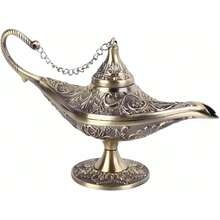 Lámpara del Genio Mágico de  Vintage, Clásica Noche Árabe con Patrón de Grabado Decoración de Mesa , Lámpara  para Decoración de Fiesta de Bodas, Halloween, Cumpleaños, Hogar - Dorado - Ver 1