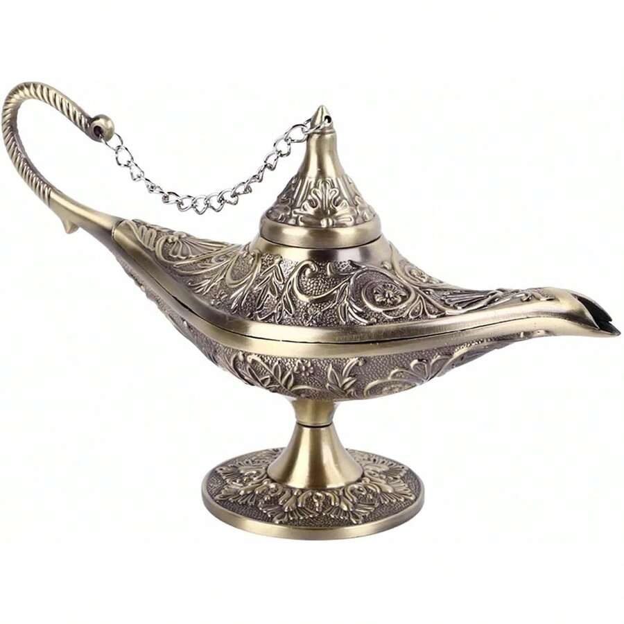 Lámpara del Genio Mágico de Vintage, Clásica Noche Árabe con Patrón de Grabado Decoración de Mesa , Lámpara para Decoración de Fiesta de Bodas, Halloween, Cumpleaños, Hogar - Dorado - Ver 1