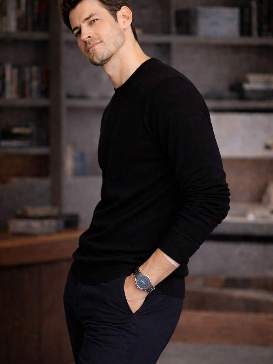 Men's Textured Knit Sweater In 5 Colors – Comfortable, Stylish, And Ideal For Autumn/Winter - Black - View 1