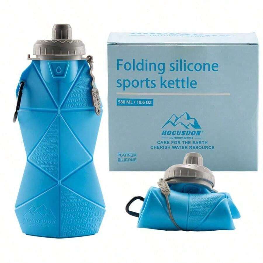 1PC 580ml/19.6oz BLUE Portable Silicone Bottle, Foldable LeakProof Sports Drinkware With Handle, WashableReusable Mug - màu đen - Xem 1