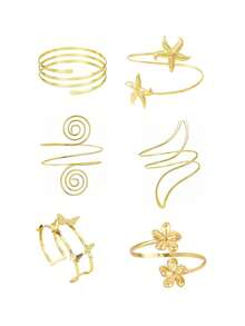 Conjunto de 6 pulseiras geométricas de metal estilo punk vazadas, multicamadas e com design exagerado para mulheres. - A0008T-4 - Ver 1
