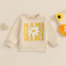 Mommy And Me Matching Outfits Christmas/Halloween Matching Sweatshirts Mama/Mini Letter And Bowknot Embroidery Long Sleeve Crewneck Pullover Shirt Blouse Top Mom And Daughter Matching Holiday Party Clothes - 杏色 - 查看 9