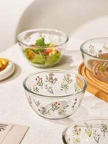 1pc Floral Branch Etched Glass Bowl, French Minimalist Etched Herb Yogurt Oatmeal Dessert Bowl, Large Capacity Salad Etched Bowl, Flour Etched Bowl, Suitable For Restaurant, Living Room, Dessert Shop, Kitchen - Clear - View 6