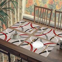 4 pièces Set de sets de table thématiques quotidiens, motif géométrique, taille 30 * 45 centimètres, indéfrisable, facile à nettoyer, durable, lavable en machine, avec un style de design moderne. Les lignes géométriques rouges et blanches conviennent parfaitement à une utilisation quotidienne, aux célébrations de fêtes, aux fêtes, aux anniversaires, aux mariages, aux dîners et à la décoration de cuisine et de restaurant. - Multicolore - Voir 8