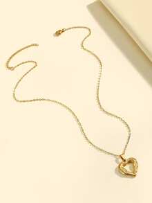 1件时尚欧美风不锈钢简约镂空心形吊坠项链，百搭颈链，适合女性日常佩戴 - 彩色 - 查看 4