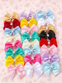 10pcs Random Color Fashionable Smooth Fabric Bow Barrettes With Beads Decor, Swallow Tail Hair Clips, Accessories For Daily Wear - Multicolor - View 6