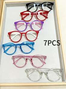5/6/7pcs Combination Pack - Children's Fashion Transparent Lens Stylish Eyeglasses Set, Rich Frames And Colors, Suitable For Boys And Girls Daily Wear And Decoration, Great For Gift - Multicolor - View 13