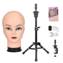 Mô hình đầu người dùng để làm tóc giả, mũ, kính, mặt nạ, cũng như thực hành trang điểm và thiết kế kiểu tóc, đi kèm với giá đỡ và bộ dụng cụ đội tóc giả. - Xem 2