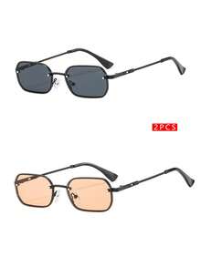 两副男士黑色镜框焦糖色镜片复古方形迷你镜框Y2K经典时尚眼镜，适合日常佩戴、摄影、旅行 - 1*黑框/全灰+1*黑框/淺茶(不含盒子) - 查看 8