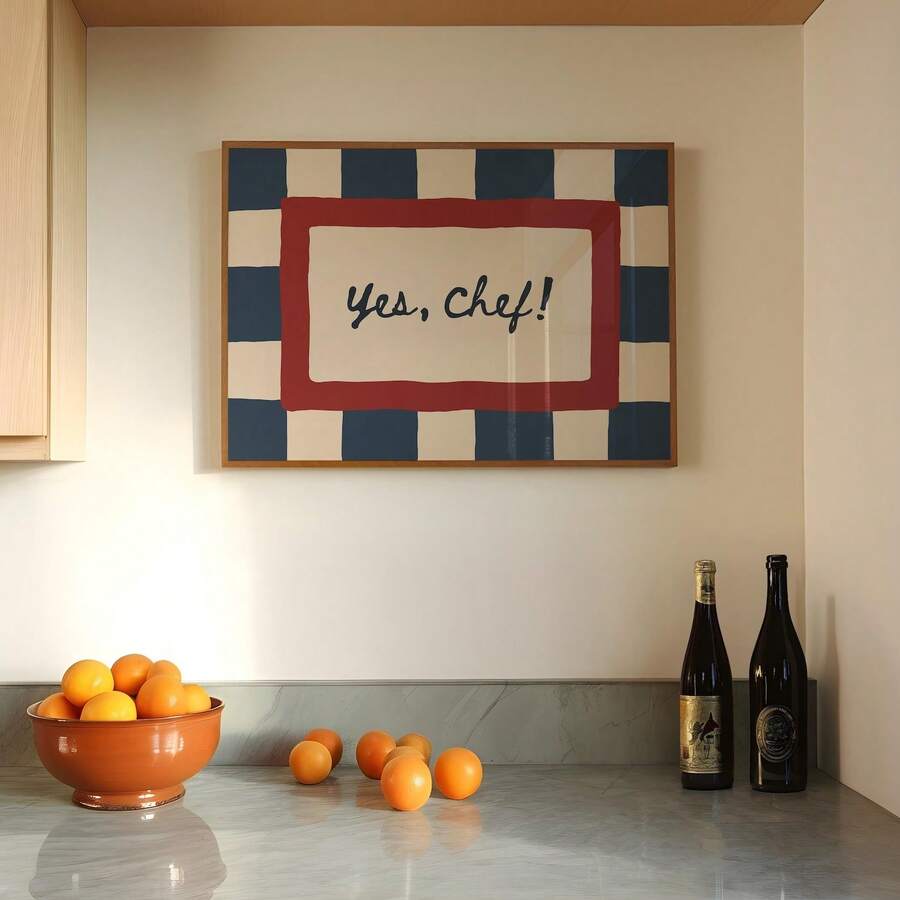 1 buah Poster Kanvas Seni Dinding Tanpa Bingkai Bergaya Abad Pertengahan Vintage dengan Kutipan Lucu "Ya, Chef" untuk Dapur, Cocok untuk Dekorasi Ruang Tamu, Kamar Tidur, atau Asrama - Font - View 1