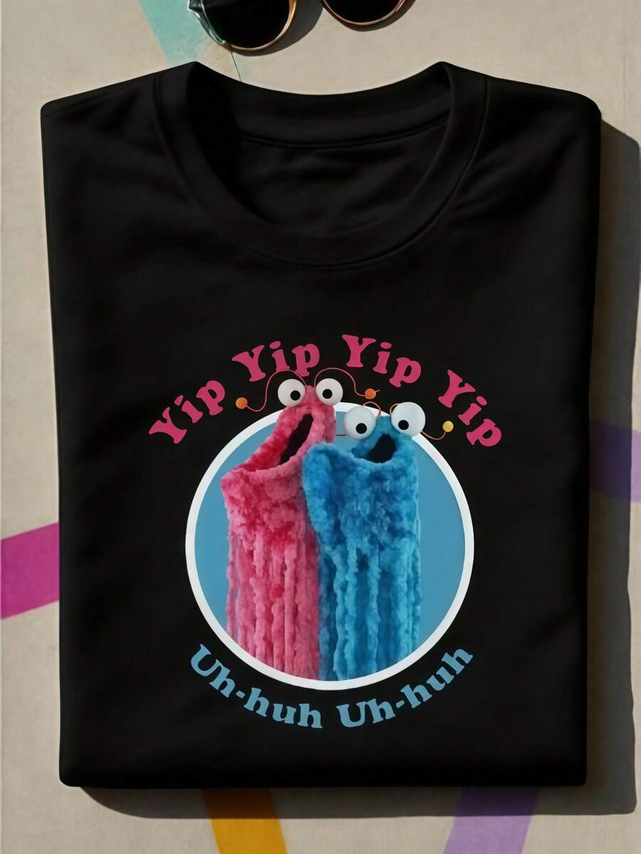 Funny And Quirky Monster Print, Street Style, Unisex 2026 Summer Everyday Commuter Short-Sleeved T-Shirt. Made Of Pure Cotton, Soft And Comfortable Against The Skin, Solid Color Design, Simple And Versatile, Suitable For Everyday Shopping. - Trắng 5-5 - Xem 1