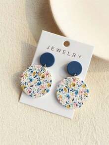 1 Pair Women's Spring/Summer Small Daisy, Blue Flower, Pink Flower Floral Print Ceramic Texture Elegant Cute Round Acrylic Earrings - Nhiều màu - Xem 6