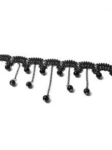 1件装女士蕾丝镂空黑色串珠流苏项链，哥特式颈链 - 彩色 - 查看 4