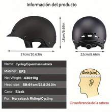 Casco de equitación con carcasa de ABS, protección de oídos de PU, correa ajustable, reposa barbilla absorbente de sudor, adecuado para hombres y mujeres, para equitación u otras actividades al aire libre - Negro - Ver 6