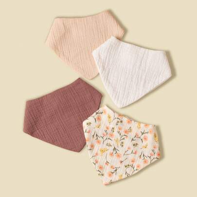 4件套，婴儿三角围兜，春夏新款印花设计，柔软吸水透气，四季皆宜，理想的婴儿礼物