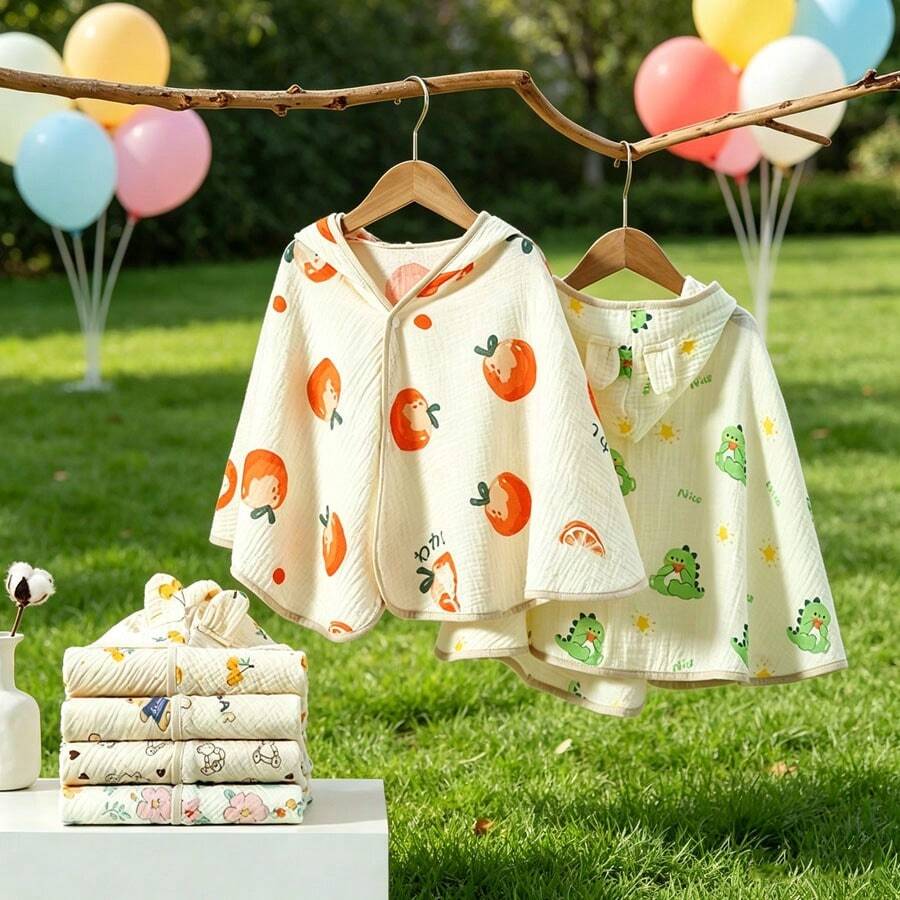 Kids Hooded Cloak Bathrobe, Soft Absorbent All-Season Poncho Style Baby Bathrobe - Multicolor - View 1