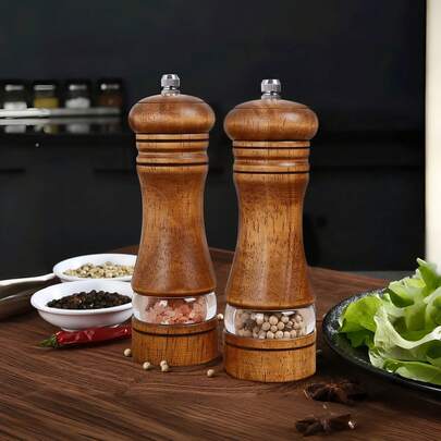 Bộ xay muối và tiêu bằng gỗ 2/3/4 món, máy xay gia vị cầm tay, lọ đựng gia vị tái sử dụng, thích hợp cho tiệc nướng, dã ngoại, cắm trại, nhà bếp, quà tặng ngày Valentine, trang trí nhà bếp.