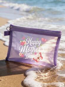 "Happy Mother's Day" Floral Butterfly Floralprint Mesh Makeupbag Portable Waterproof Makeup Storage Bag Gift For Mom, Butterfly And Floral Cosmetic Bag, Travelmakeupbag, Cutecosmeticpouch, Large-Capacity Travel Organizer, A Perfect Gift For Mom, Teacher. Giftforher Portable Toiletry Bag - Multicolor - View 7