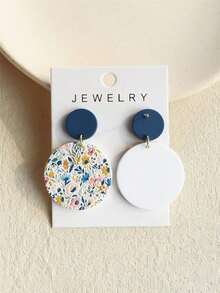 1 Pair Women's Spring/Summer Small Daisy, Blue Flower, Pink Flower Floral Print Ceramic Texture Elegant Cute Round Acrylic Earrings - Nhiều màu - Xem 9