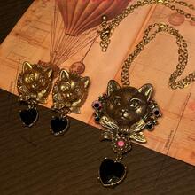 1/2PC Heavy-Duty Women's Earrings And Necklace With Vintage Design Cat Head-Shaped Accessories - Earring - View 3