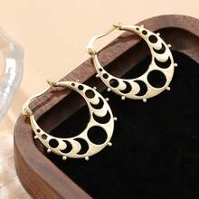 A Classic Retro-Style Pendant Earring With A Crescent Moon Pattern, Semi-Moon, And Hollow Design. It Is An Ideal Handmade Accessory For Women's Travel And Vacation, And Also A Great Gift For Ladies And Girls. - Gold - View 3