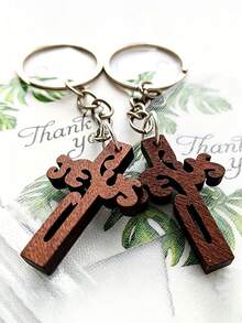 3/5/7sets Jesus Wooden Cross Keychain Sets, Including 9/15/21 Keyrings, 9/15/21 Cards, And 9/15/21 Gauze Bags, Suitable For Baptism, Wedding Communion, Bridal Parties And Souvenirs, Birthday Party Gifts, Religious Event Gifts, Daily Wear, Easter, Holiday Gifts - Multicolor - View 7