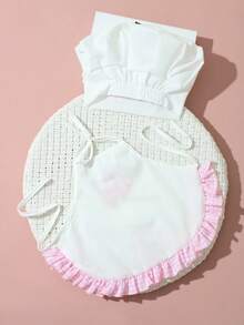 婴儿粉色刺绣厨师摄影服装，白色厨师帽和围裙套装，婴幼儿男女通用摄影服 - 粉紅白色 - 查看 8