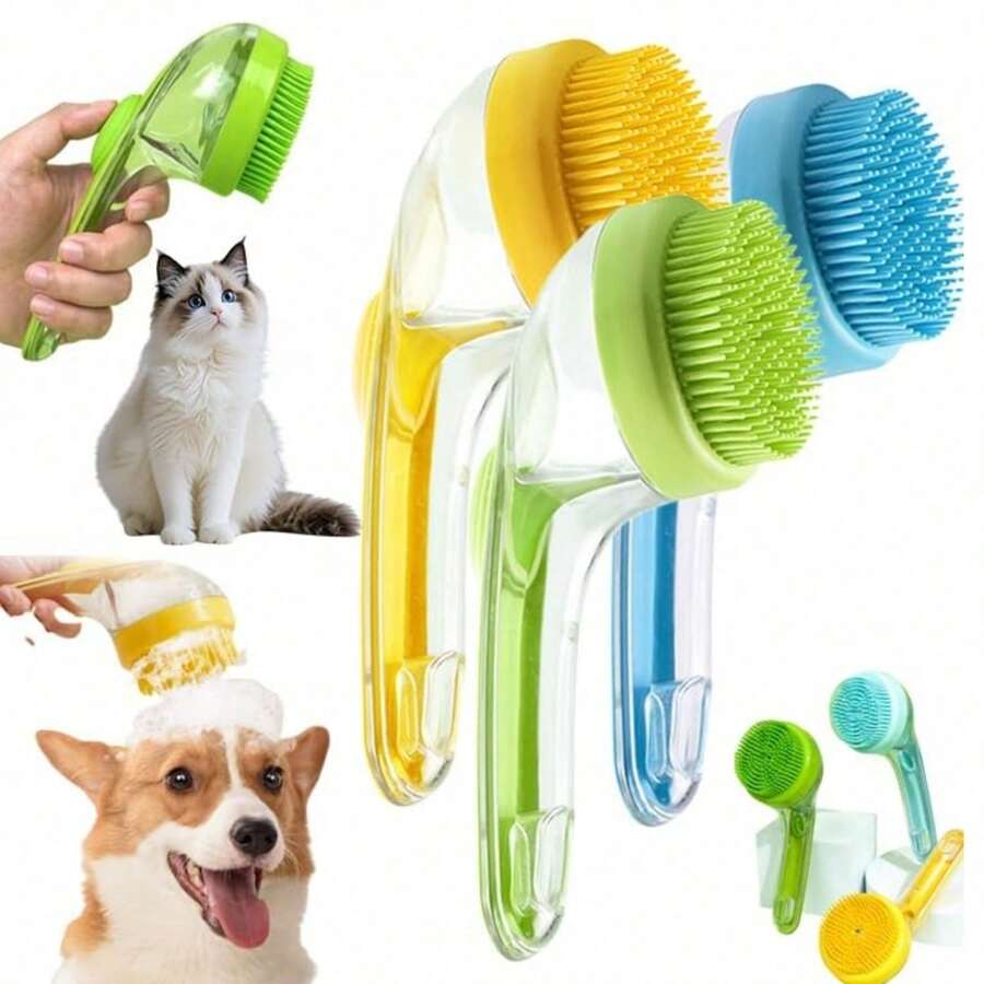 Sikat Mandi Hewan Peliharaan 2-in-1, Sikat Perawatan Anjing Baru dengan Dispenser Sampo Terintegrasi (Bulu Sikat Lembut), Cocok untuk Kucing dan Anjing Berbulu Panjang dan Pendek - MultiWarna - View 1