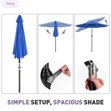 Heavy Duty 9FT New Blue Outdoor Market Umbrella, 8 Sturdy Ribs Patio Table Umbrella With Tilt & Crank, UV Protected Waterproof Sun Shade For Garden & Patio - B - 查看 4