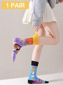 1 Pair Unisex Assorted Color Asymmetric Design Novelty Cartoon Crew Socks - Multicolor - View 15
