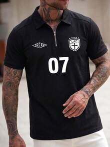 Camisa polo de manga corta con cremallera y estampado 07 para hombre, ideal para el verano - Negro - Ver 5