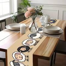 1 set Chemin de table avec motif mouton de dessin animé sur fond beige, fabriqué à 100% en polyester, disponible en plusieurs tailles, lavable en machine, résistant à la chaleur et aux taches, facile à nettoyer. Convient pour la décoration de table, les fêtes, les cadeaux, les articles ménagers et la décoration intérieure pendant la fête d'Aïd al-Adha. - Multicolore - Voir 14