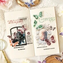 4 miếng dán chống thấm nước họa tiết bướm nhiều màu sắc phong cách retro, trang trí sổ lưu niệm, nhật ký, tự làm sticker. - Nhiều màu - Xem 10