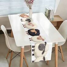 1 set Chemin de table avec motif mouton de dessin animé sur fond beige, fabriqué à 100% en polyester, disponible en plusieurs tailles, lavable en machine, résistant à la chaleur et aux taches, facile à nettoyer. Convient pour la décoration de table, les fêtes, les cadeaux, les articles ménagers et la décoration intérieure pendant la fête d'Aïd al-Adha. - Multicolore - Voir 15