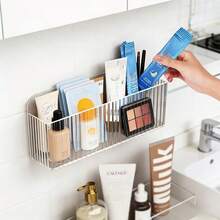 1pc Wall-Mounted Cosmetic Storage Box, Transparent Striped Storage Box, Wall-Mounted Design, Acrylic Transparent Material, Phone Holder - Clear - View 2