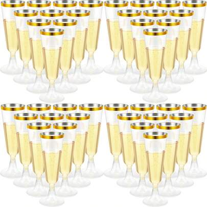 10/20/25/30/50/100-Piece Set Transparent Gold-Edged Champagne Glasses, Gold-Edged Party Decorations, 5-Ounce Reusable Gold-Edged Champagne Glasses, Durable And Elegant Cup Design, Suitable For Weddings, Cocktail Parties, Holidays, Christmas, New Year