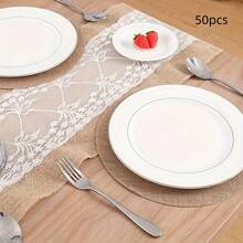 Bộ 10/20/50 tấm lót bàn tròn bằng vải lanh, kích thước 33cm*33cm, kiểu dáng mộc mạc, có thể tái sử dụng, chỉ giặt tay, thích hợp cho các buổi họp mặt, đám cưới đồng quê, kỷ niệm, trang trí bàn ăn khách sạn & nhà hàng. - Màu be - Xem 9