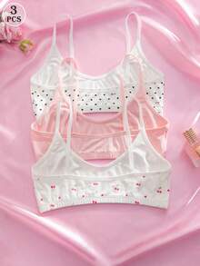 Set de 3 piezas de ropa interior cómoda y casual con estampado romántico de corazón y melocotón - Multicolor - Ver 4