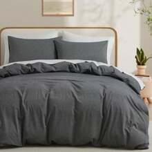 100 Washed Cotton Duvet Cover Queen Size Grey Fade-Resistant Natural Bedding Set No Comforter 90x90 Inches - Grey - View 7