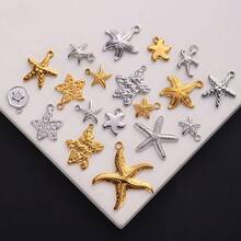 1pc Minimalist Stainless Steel Gold/Silver Starfish Pendant, Ocean Animal Charm Suitable For DIY Jewelry Making Necklace Bracelet Earring Accessories - Pendants - View 2
