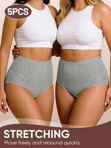 MEIYATING 5 piezas Ropa interior de mujer de cintura alta con diseño de jacquard y malla, con diseño de líneas simétricas adelgazantes, ropa interior cómoda para uso diario - Multicolor - Ver 4