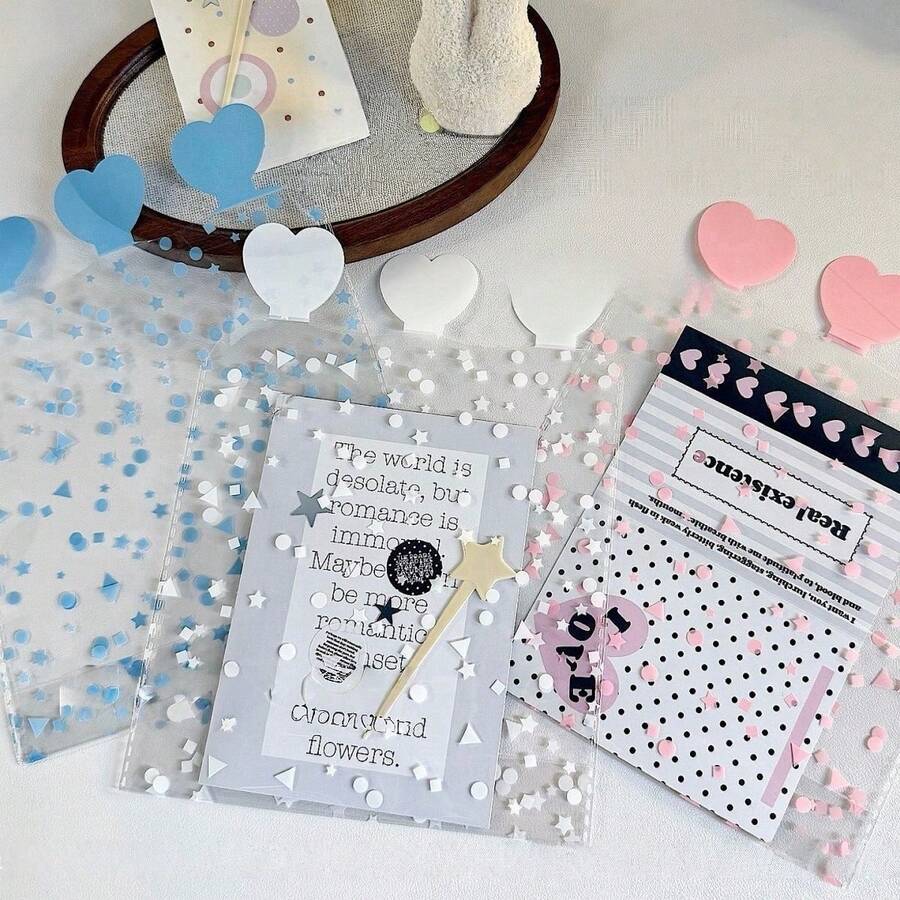 10 piezas Bolsas de empaque transparentes con forma de corazón lindas, fundas de PVC transparente con patrón geométrico adecuadas para pequeños negocios - Conjuntos - Ver 1