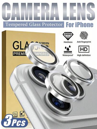 MIGAE 3 片装 - 适用于 17 Pro/ 17 Pro Max 的摄像头镜头保护膜，[1 秒安装] 超高清钢化玻璃膜，兼容 摄像头镜头保护壳，手机配件 [兼容手机壳] 金属镜头屏幕保护环，银色