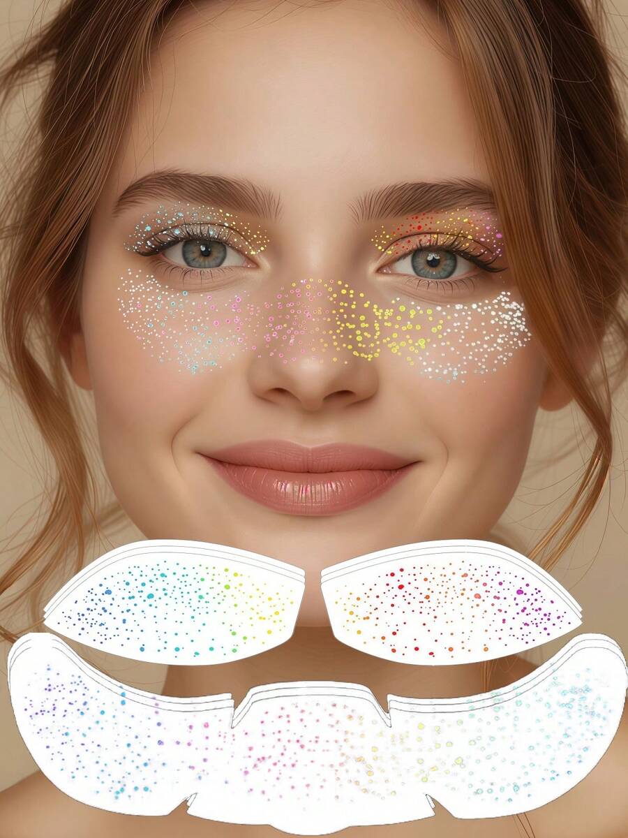 6 Tờ Hình Xăm Tàn Nám Lấp Lánh Trên Mặt, Hình Dán Phấn Mắt Holographic, Hình Xăm Tàn Nám Lấp Lánh Tạm Thời Cho Lễ Hội Coachella, Bãi Biển Mùa Hè, Miếng Dán Trang Điểm Cho Phụ Nữ, Phụ Kiện Tiệc Âm Nhạc Rave - Nhiều màu - Xem 1