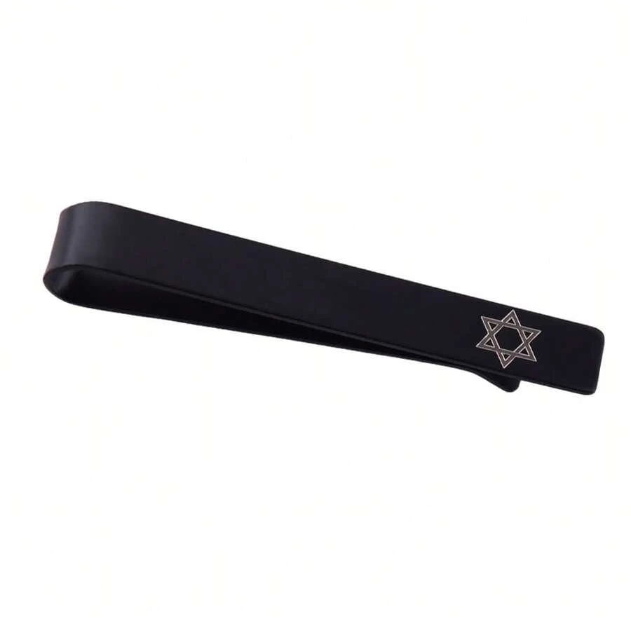 Star Mens Tie Clip Silver Star Of David Decorations Hexagram Tie Clips Bar For Birthday Christmas Party - Black - View 1