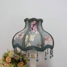 Abajur vintage floral azul-fumê, estilo europeu, com franjas de cristal azul, decoração artesanal para casa em estilo campestre, somente o abajur. - Abajur estilo princesa - Ver 1