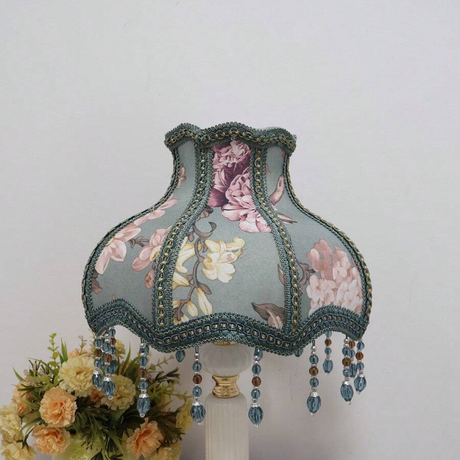 Abajur vintage floral azul-fumê, estilo europeu, com franjas de cristal azul, decoração artesanal para casa em estilo campestre, somente o abajur. - Abajur estilo princesa - Ver 1